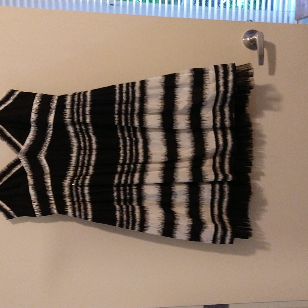 Black and white dress with sequins full skirt with ruffle on bottom